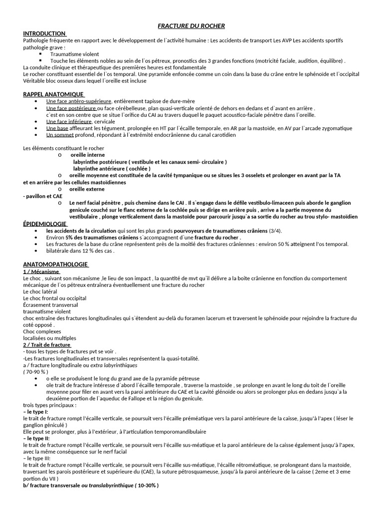 Fractures du rocher : types et impacts | PDF | Traumatisme crânien ...