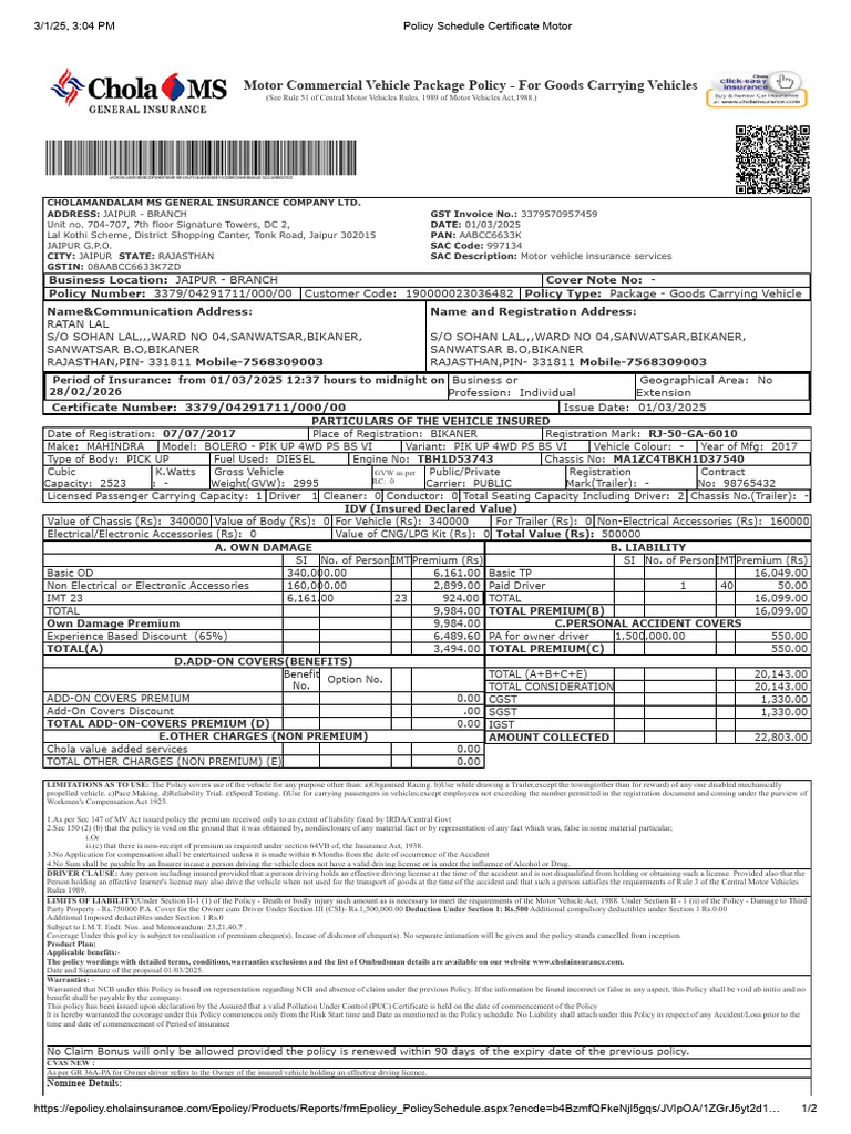 Motor Insurance Policy for Goods Vehicles | PDF | Driver's License ...