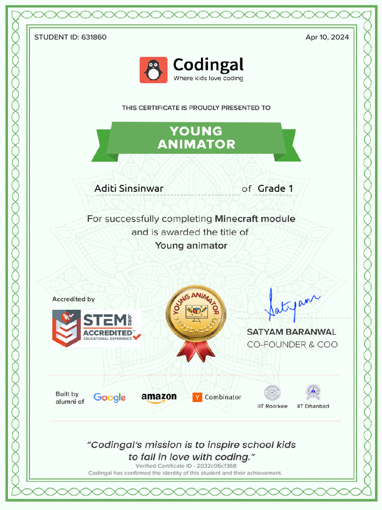 Young Animator Certificate | PDF