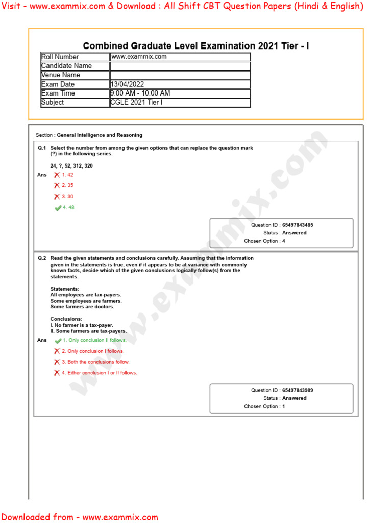 SSC CGL 2022 Tier 1 Question Paper PDF | PDF