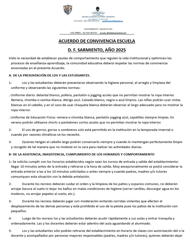 Acuerdo Escolar de Convivencia 2025 | PDF | Enseñando | Escuelas