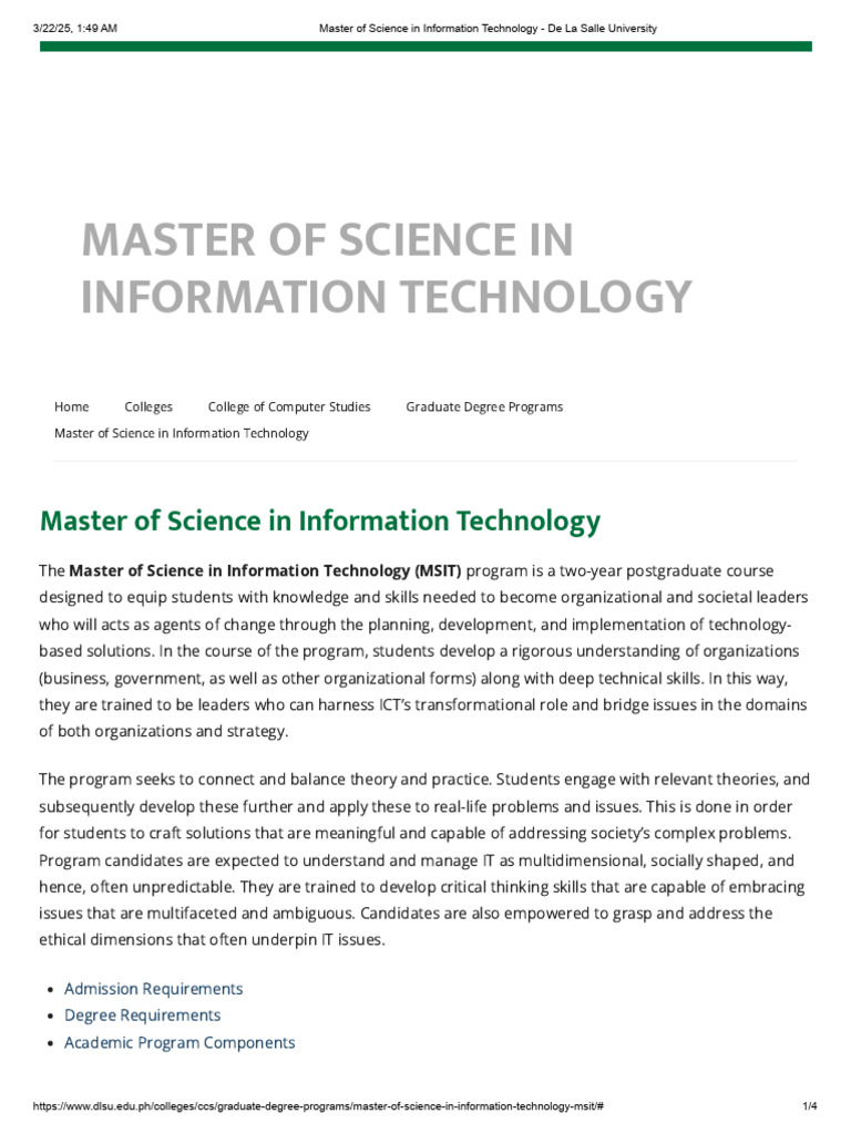 MS in Information Technology Program | PDF | Academic Degree | Thesis