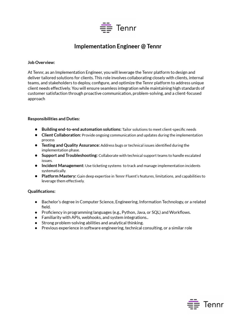 Tennr Implementation Engineer Role | PDF