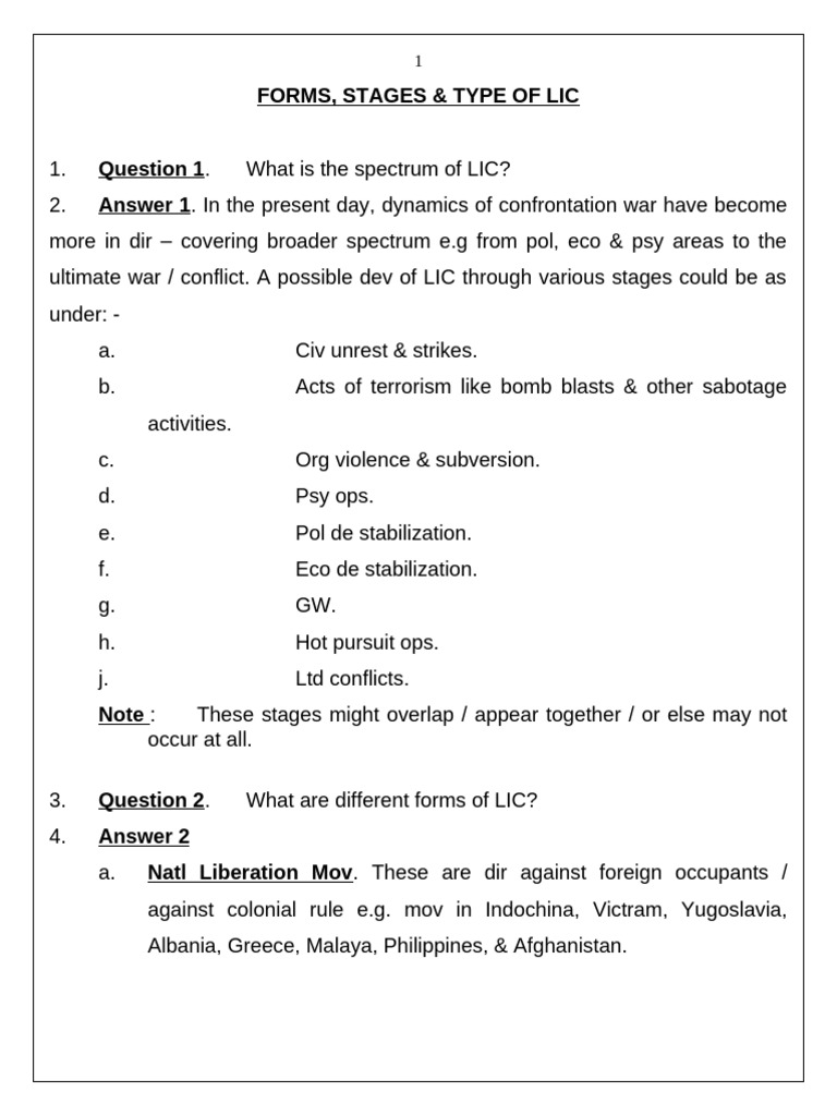LIC 2 - Forms Stages & Type of LIC | PDF | Insurgency | Military