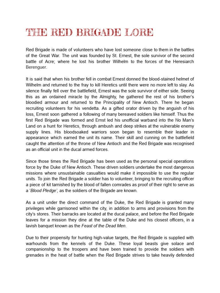 Red Brigade Lore | PDF | Warfare | Military Operations