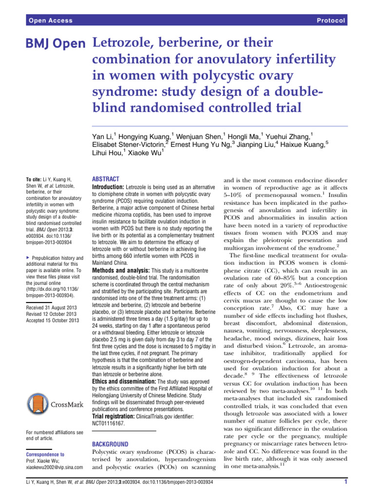 Letrozole and Berberine Roll in Infertility | PDF | Polycystic Ovary ...