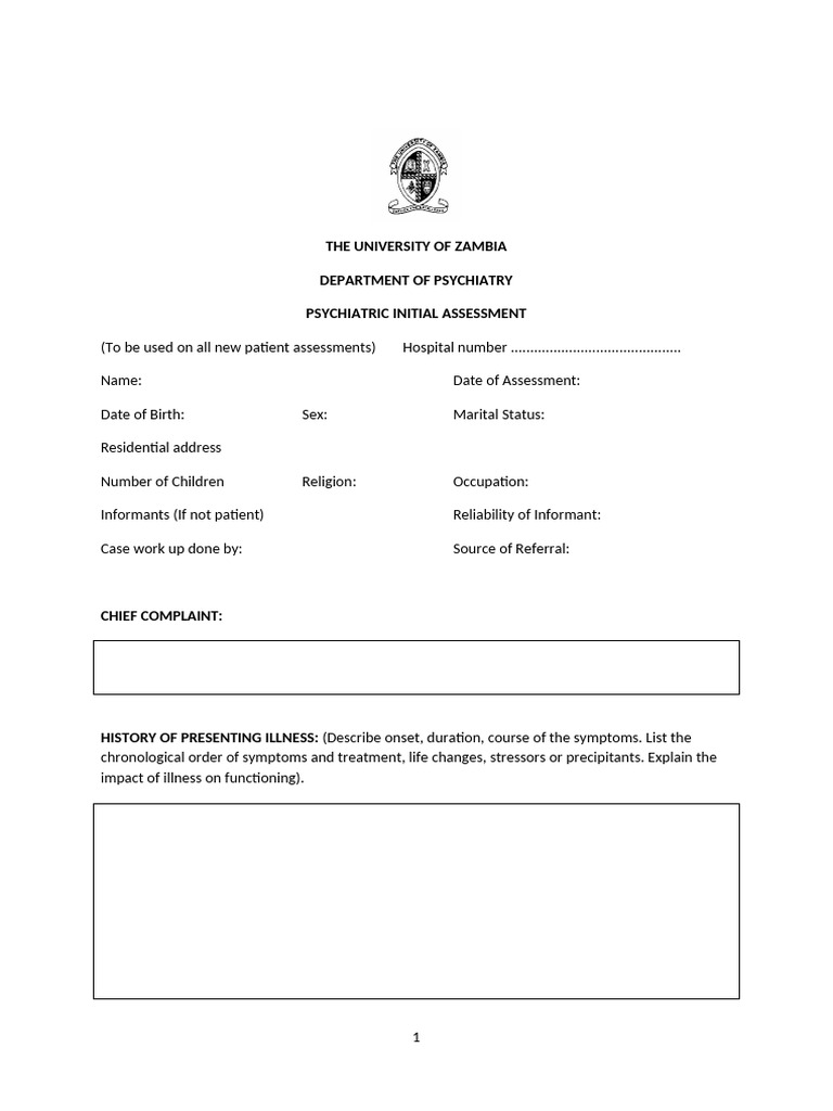 Psychiatric Initial Assessment Template | PDF | Psychiatry | Mental Health