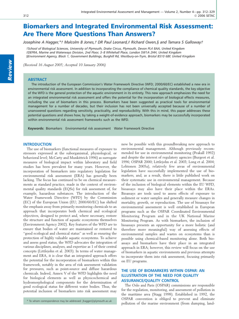 Biomarkers in Environmental Risk Assessment | PDF | Biomarker ...