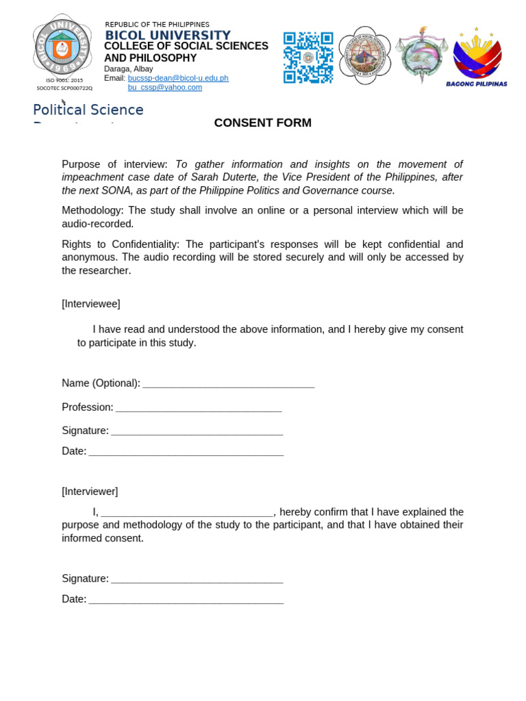 Consent Form for Political Science Interview | PDF