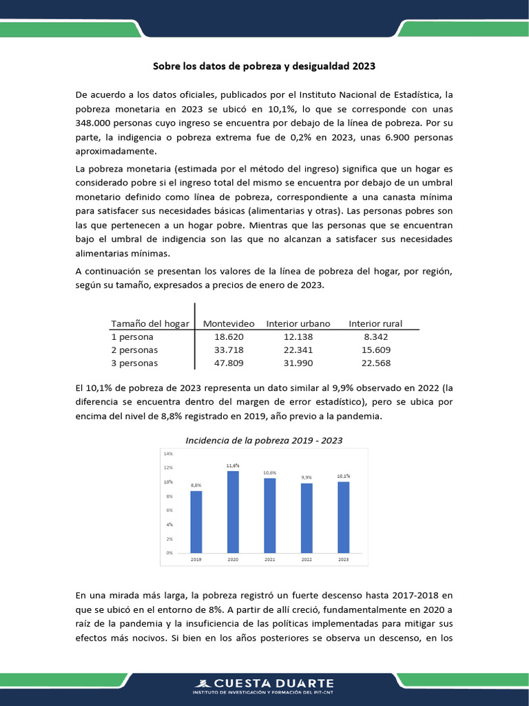Pobreza y desigualdad en Uruguay 2023 | PDF | Pobreza | Pobreza e ...