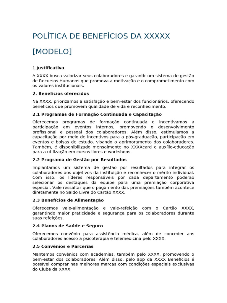 Modelo Política de Benefícios | PDF