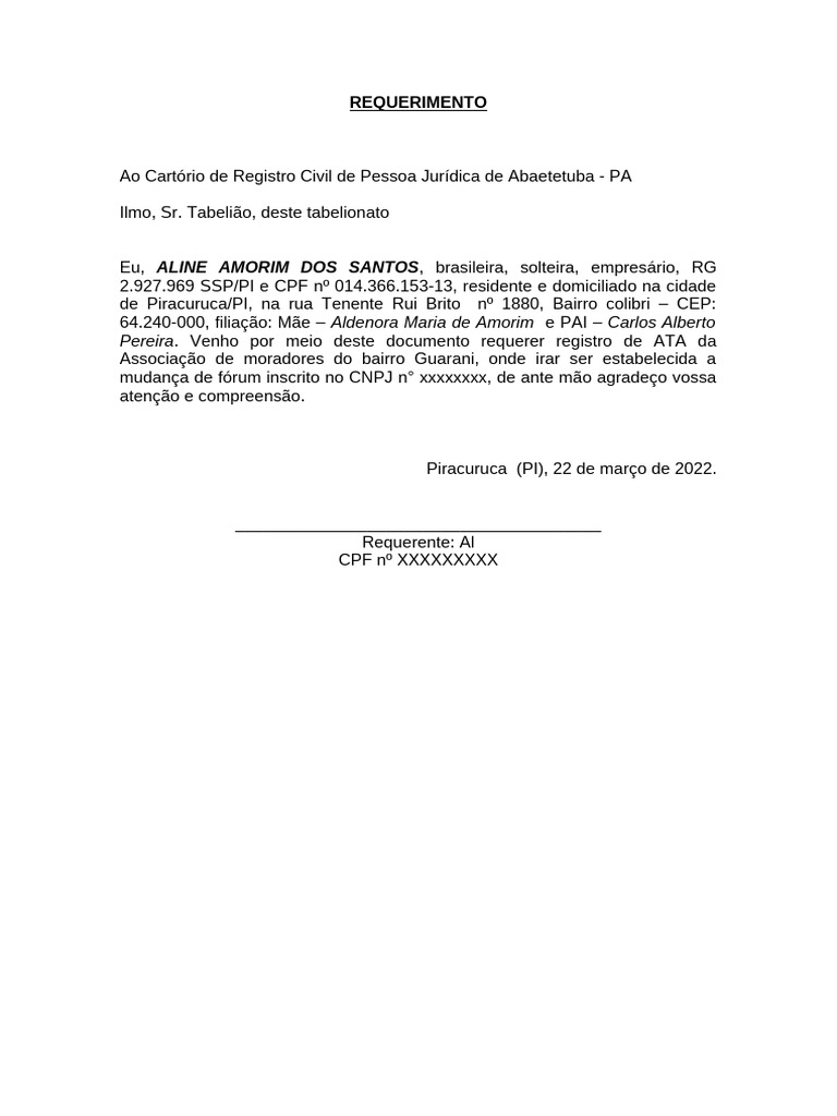 Requerimento de Registro de ATA | PDF