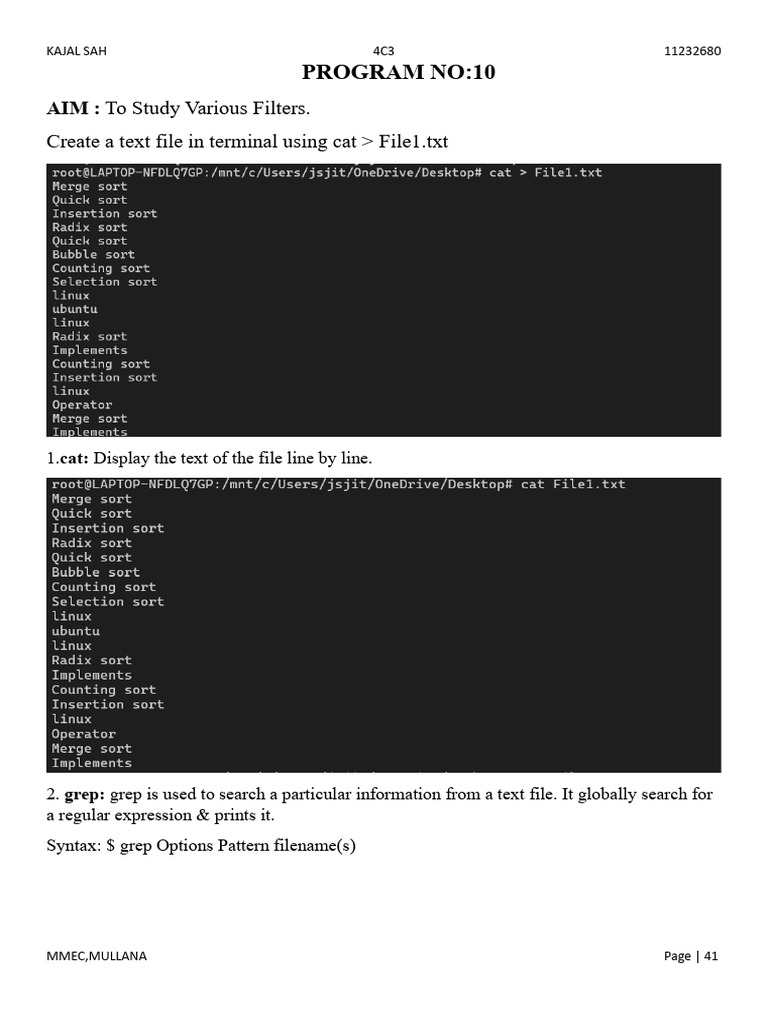 PROGRAM NO 10 Linux 80-1 | PDF | Regular Expression | Computer Programming