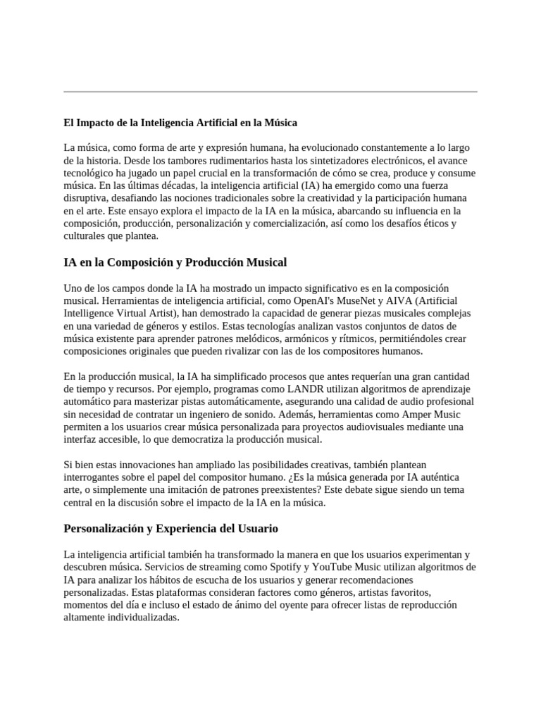 El Impacto de La Inteligencia Artificial en La Música | PDF ...