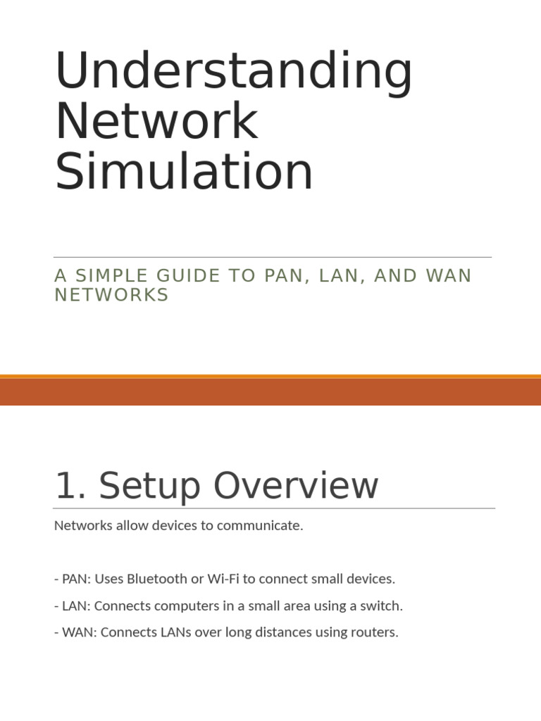 Network Simulation Guide: PAN, LAN, WAN | PDF