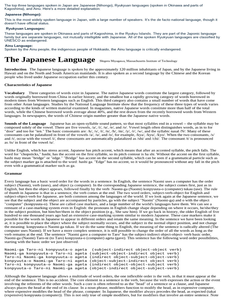 Languages Spoken in Japan: Overview | PDF | Japanese Language ...