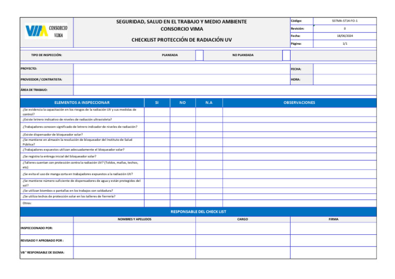 Checklist de EPP para Radiación UV | PDF | Protector solar | Ultravioleta