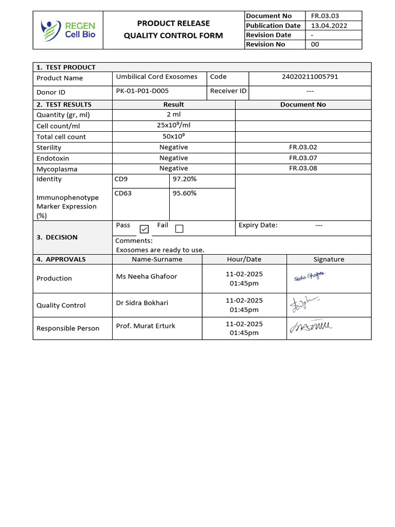 Umbilical Cord Exosomes Quality Control | PDF