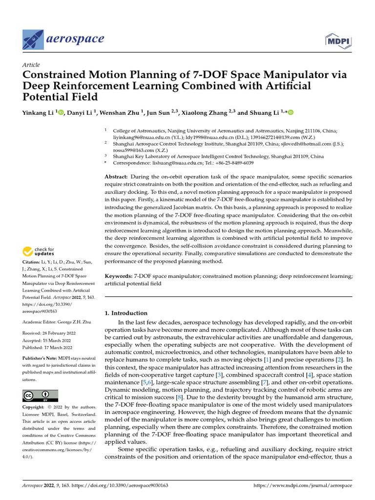 Aerospace 09 00163 v2 | PDF | Mathematical Optimization | Kinematics