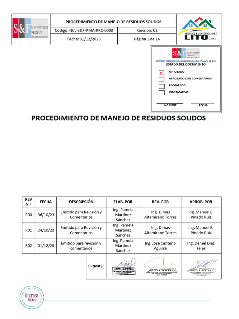 Procedimiento para Manejo de Residuos Sólidos | PDF | Residuos | Reciclaje