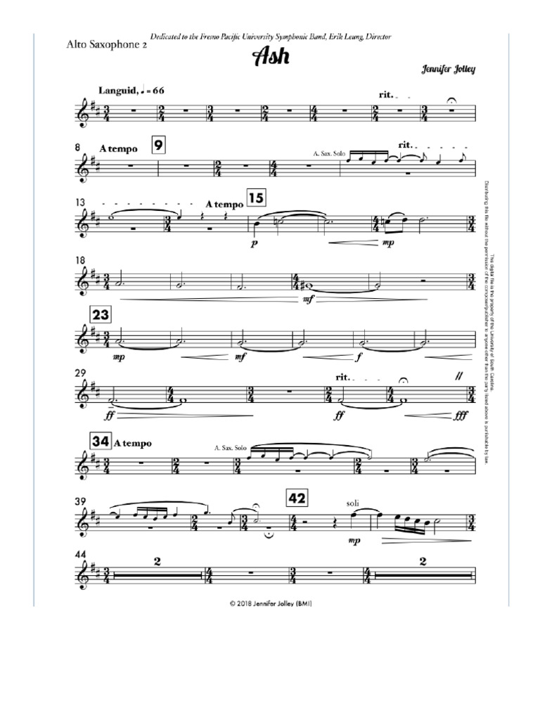 Jennifer Jolley - ASH Score | PDF | Saxophone | Woodwind Instruments