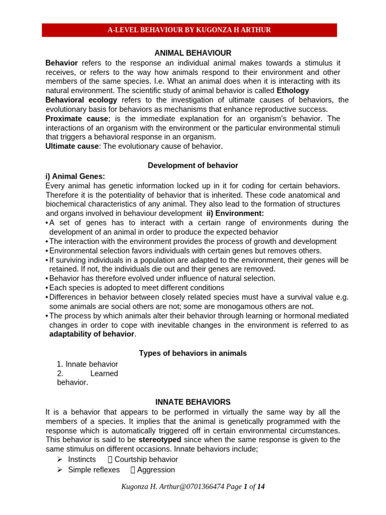 Understanding Animal Behavior Types | PDF | Learning | Instinct