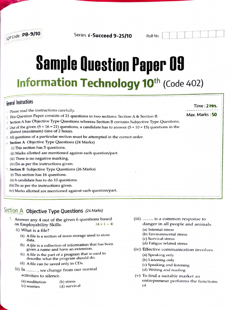 Class 10 IT Sample Question Paper | PDF | Databases | Macro (Computer ...