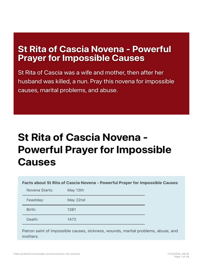 ST Rita of Cascia Novena - Powerful Prayer For Impossible Causes - Pray ...