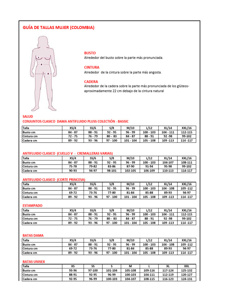 Guía de Tallas para Ropa en Colombia | PDF | Ropa