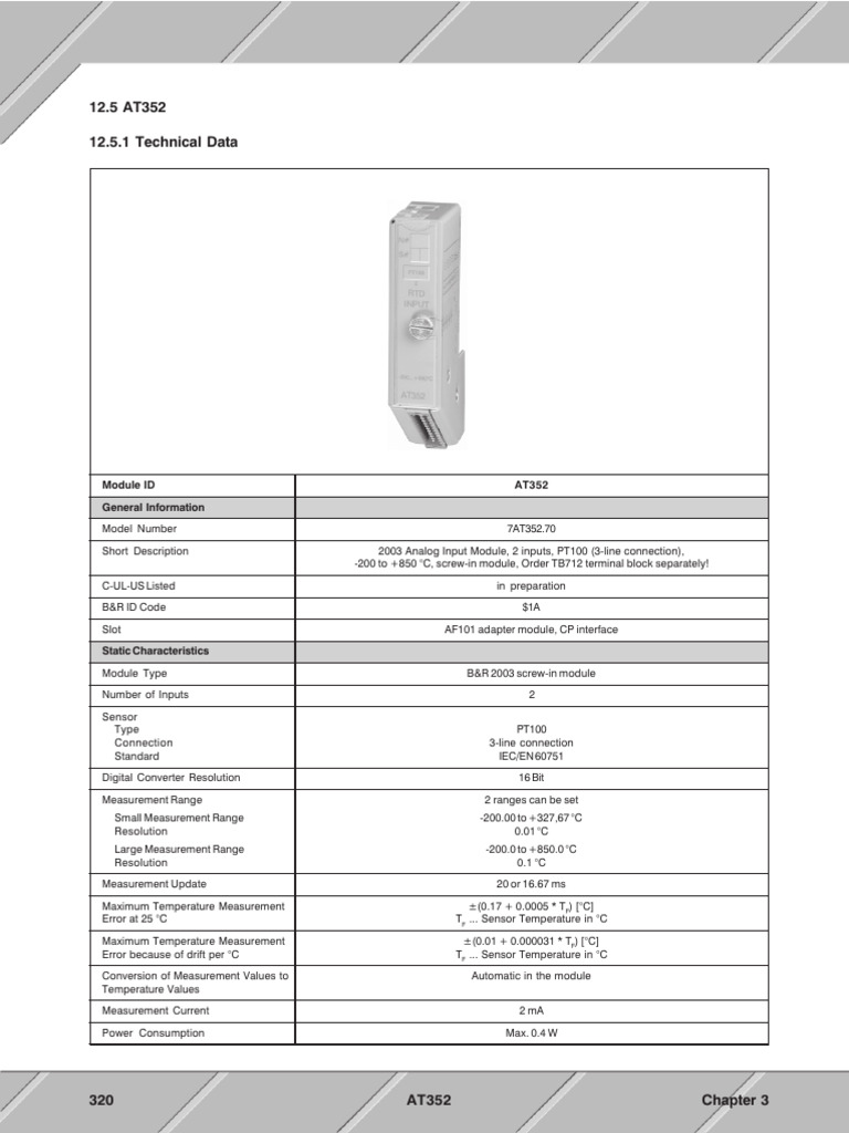 AT352 Analog Input Module, 2 Input, PT100 | PDF | Bit | Computing