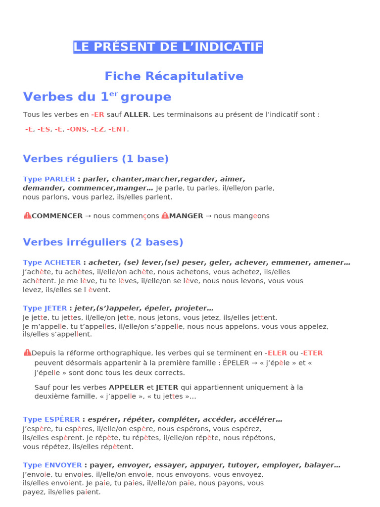 Conjugaison des verbes au présent | PDF | Verbe | Relations syntaxiques