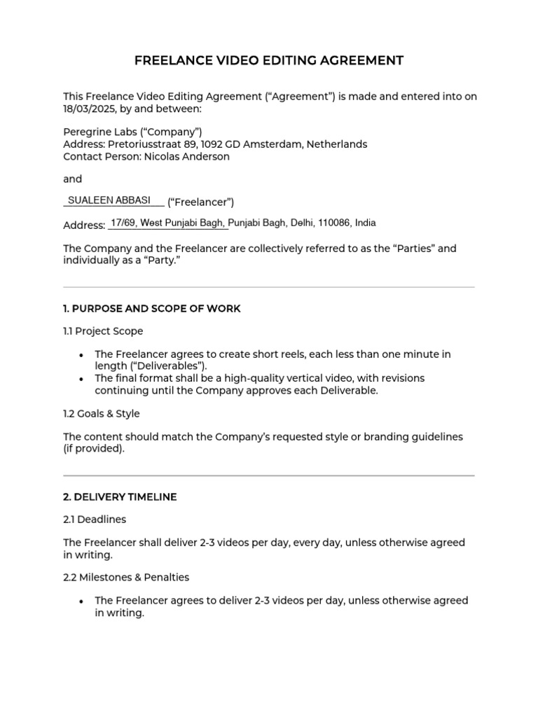 FREELANCE VIDEO EDITING AGREEMENT (2) | PDF | Cryptocurrency | Non ...
