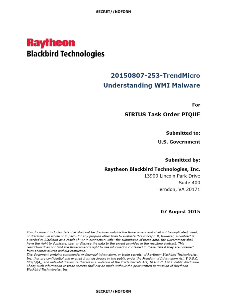WMI Malware Analysis Report | PDF | Classified Information In The ...