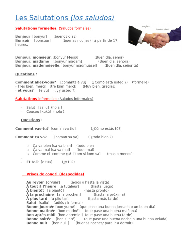 Salutations formelles et informelles | PDF