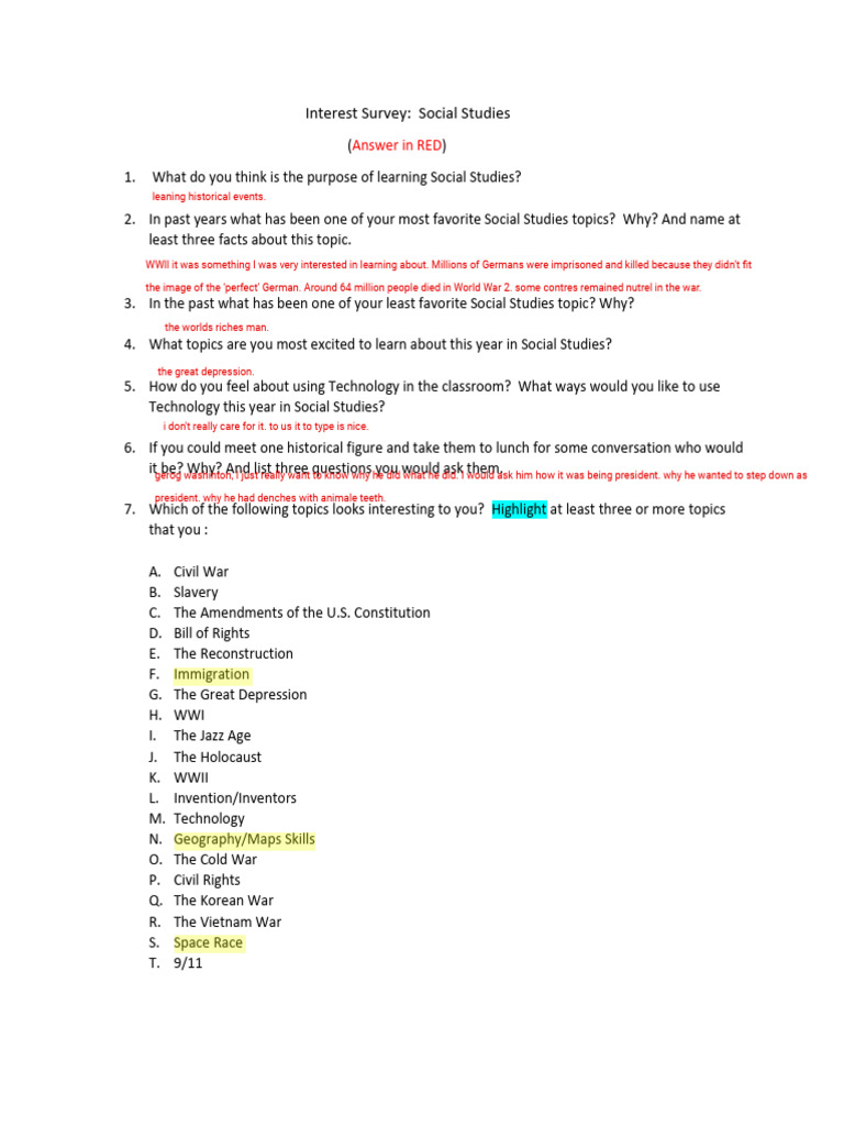Kami Export - Emily Luna - Interest Survey 1 | PDF