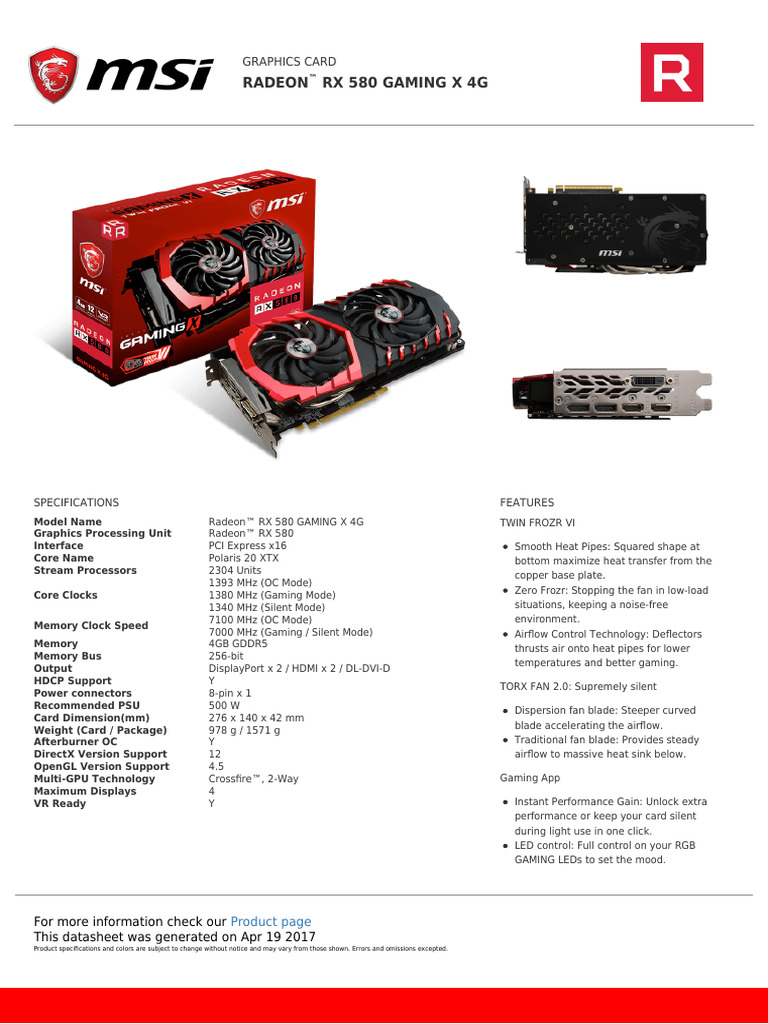 Radeon RX 580 Gaming X 4G: Graphics Card | PDF | Computer Engineering ...
