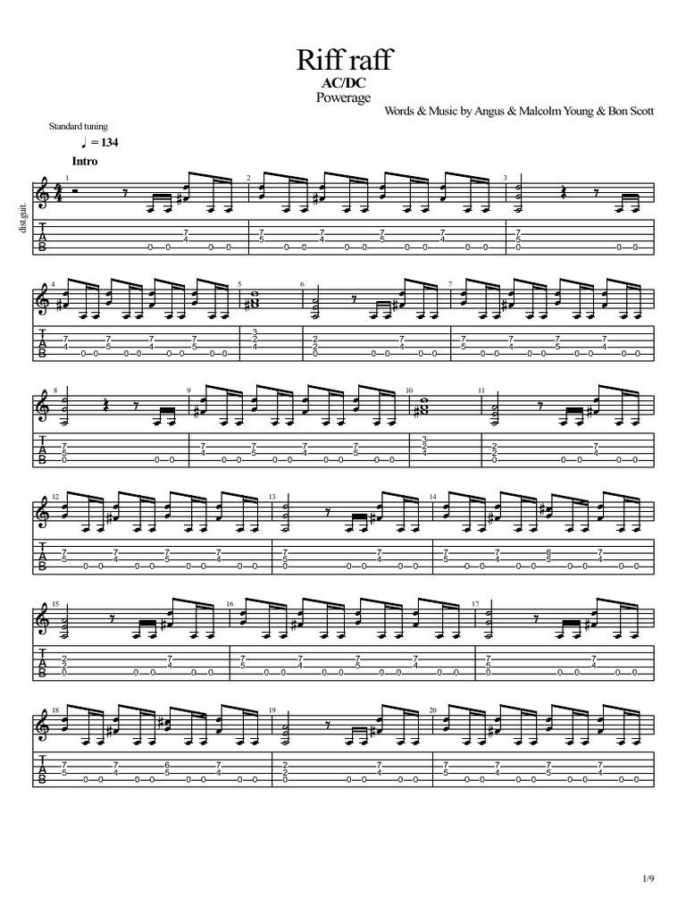 AC/DC Riff Raff Guitar Tab | PDF | Rock Albums | Music Award Winners