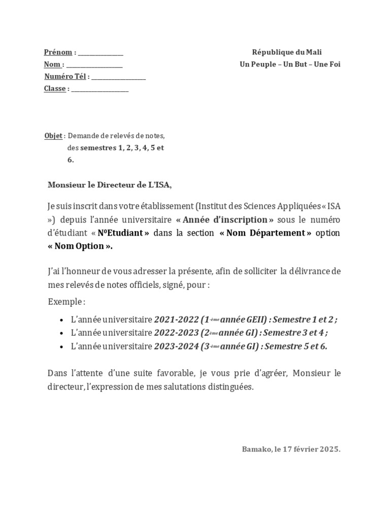 Demande de relevés de notes universitaires | PDF