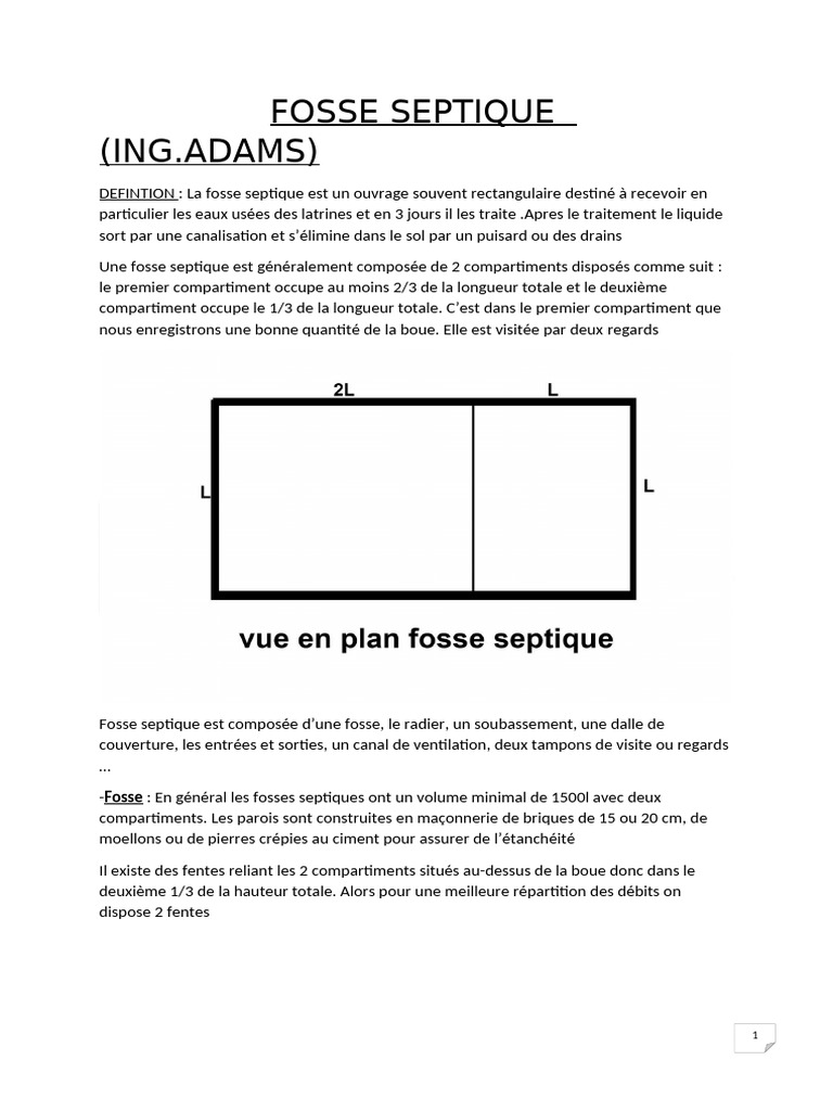 Dimensionnement d'une fosse septique PDF Fosse septique Génie du — free download