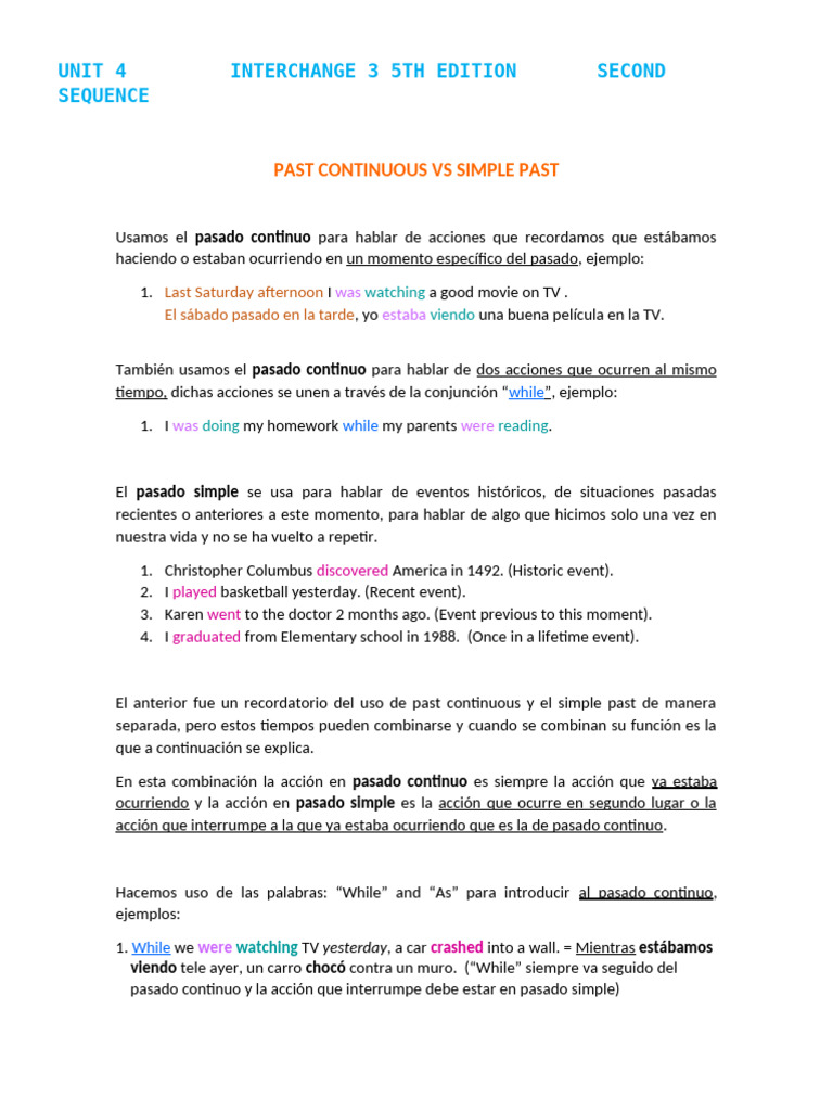 Uso del Pasado Continuo y Simple | PDF