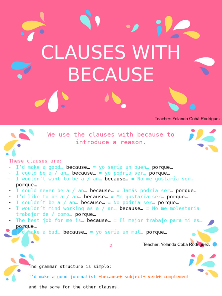 Using Clauses with Because in English | PDF | Linguistic Typology | Syntax