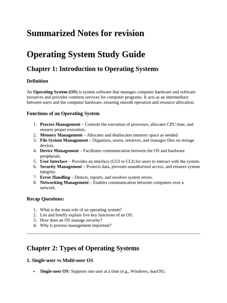 Summarized Notes for revision - OS | PDF | Operating System | Computer ...