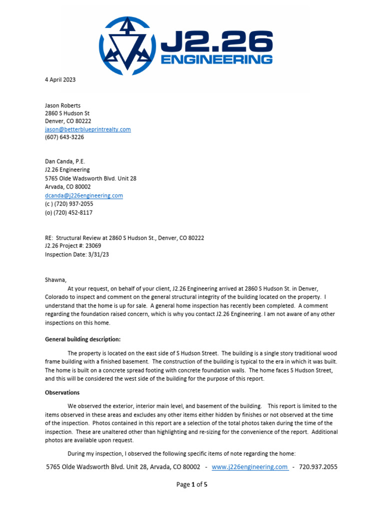 Structural Review Report for Denver Home | PDF | Concrete | Basement