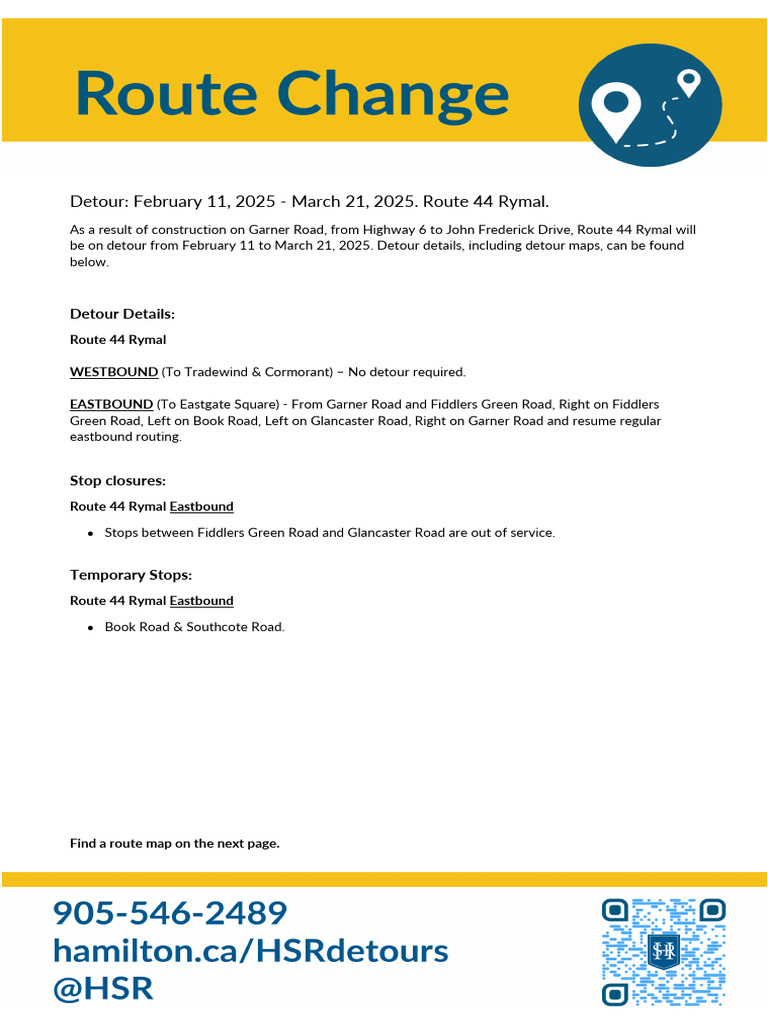 HSR Detour Route 44 Rymal Garner Road Construction Feb11 | PDF