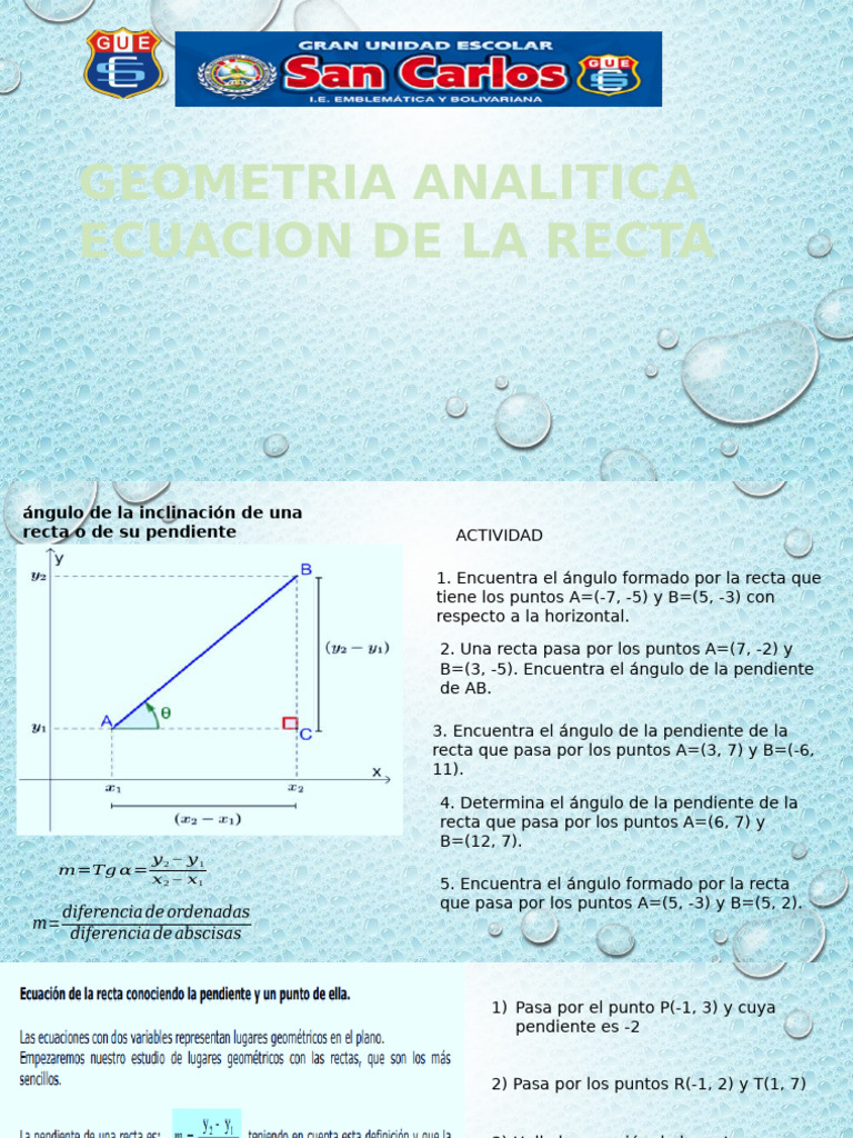 Ecuacion de La Recta 5° | PDF | Pendiente | Línea (geometría)