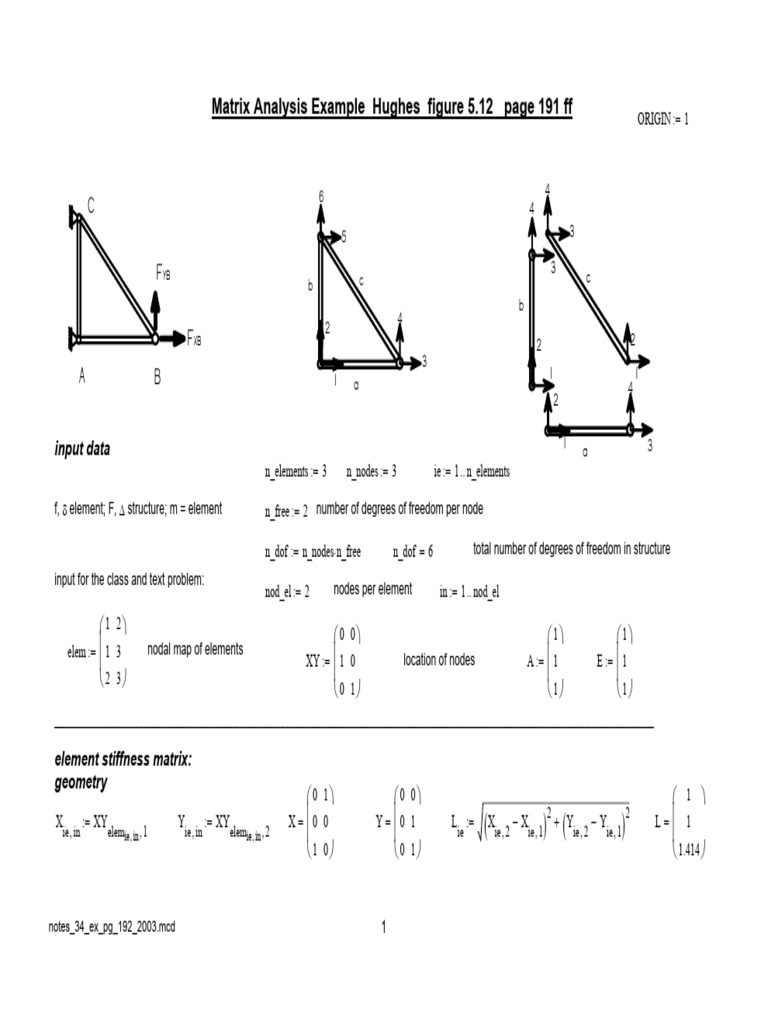 Matrix Analysis Example and Stiffness Calculation | PDF