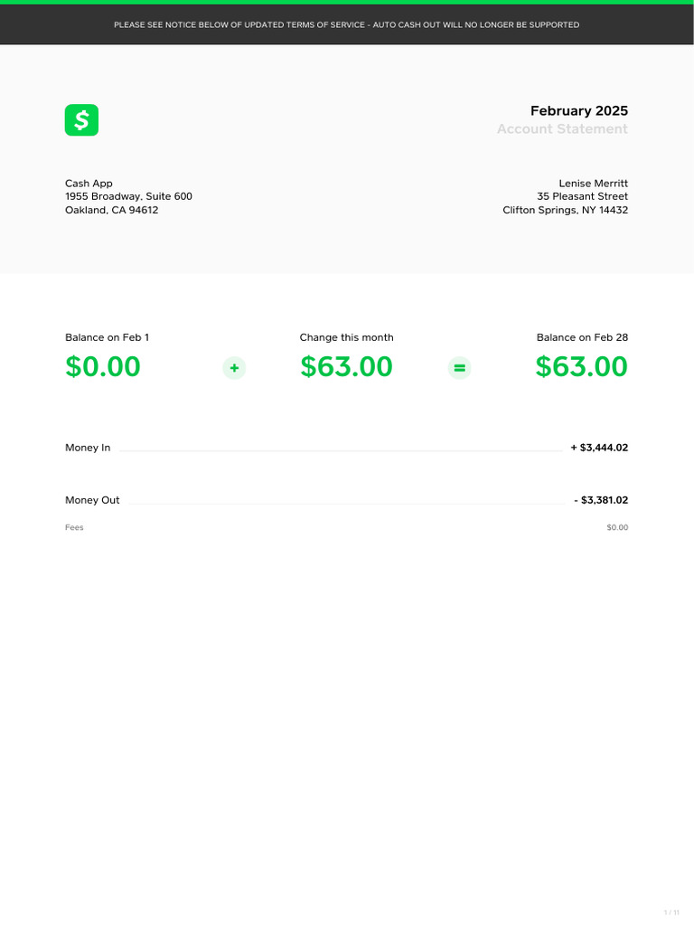 Cash App Statement and Transfer Update | PDF | Cash | Payments