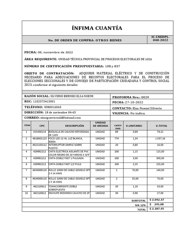 Orden de Compra Material Eléctrico 2023 | PDF | Presupuesto | Multa (pena)