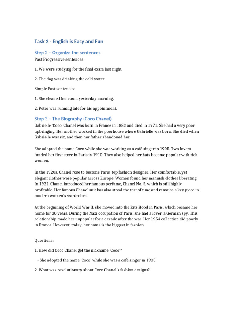 Task 2 English Is Easy and Fun | PDF