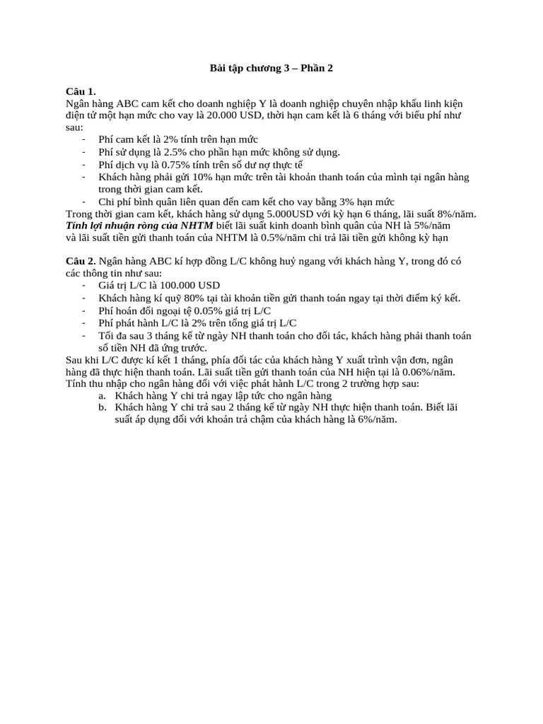 BT Chương 3 SV - Phần 2 | PDF